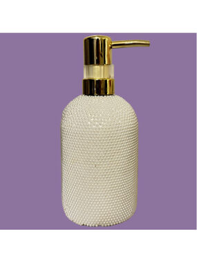 BODY PRESCRIPTIONS Honey Almond Hand Soap faux mini pearls gold bottle 13.5 oz.
